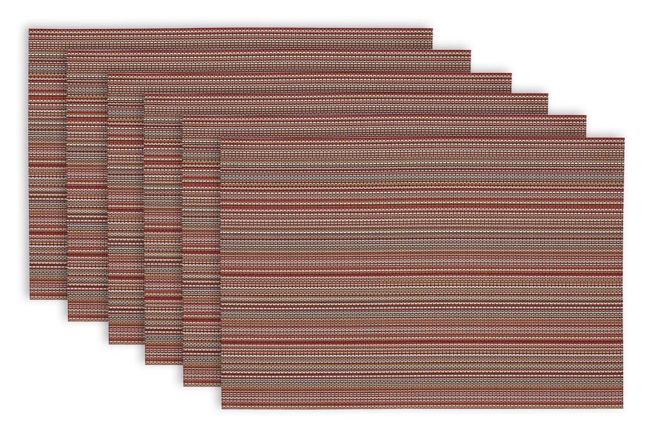 Contemporary Home Living Set of 6 Red and Brown Striped Rectangular Placemats 19"